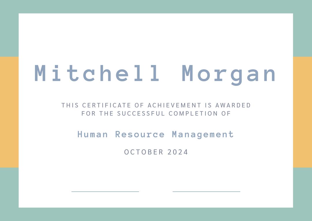 Certificate of Achievement for Human Resource Management - Download Free Stock Templates Pikwizard.com