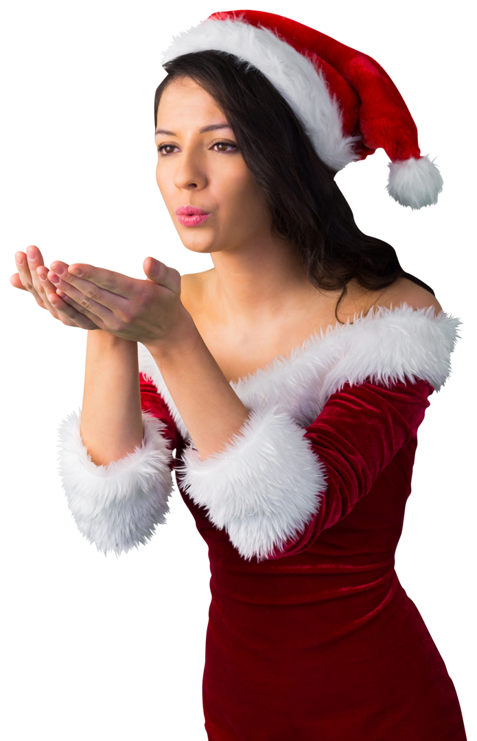 Woman Blowing Kiss in Santa Costume on Transparent Background - Download Free Stock Images Pikwizard.com