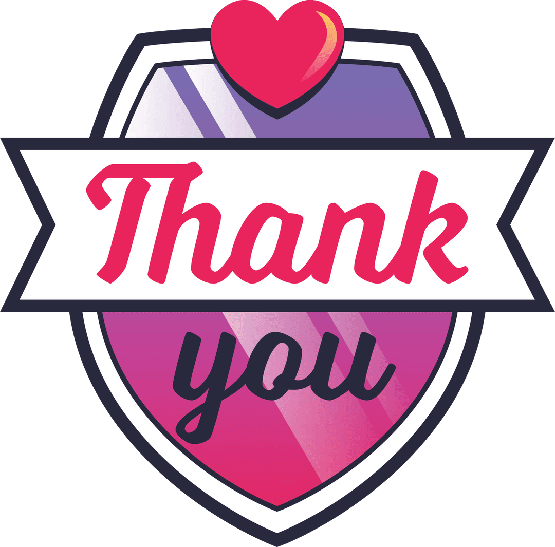Thank You Badge with Heart and Gratitude Text, Transparent