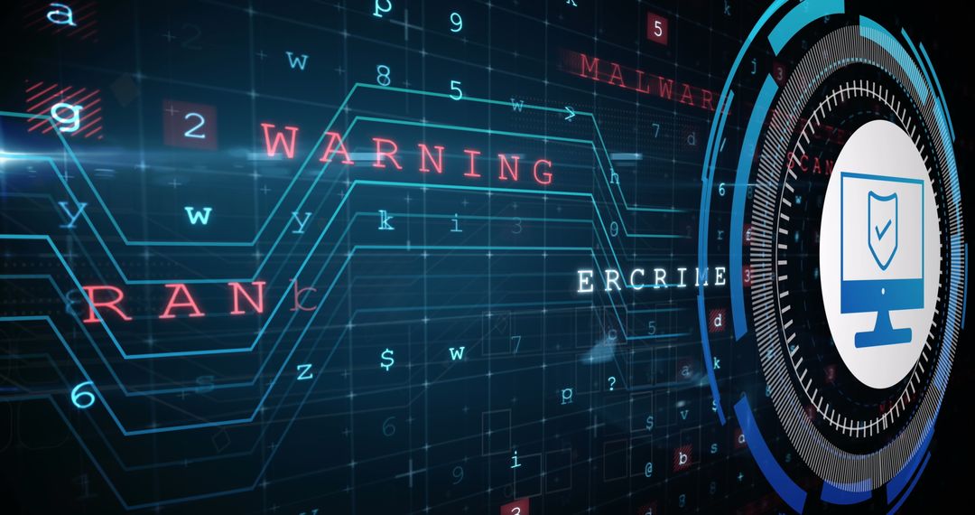 Digital Cybersecurity Interface with Warning Signs