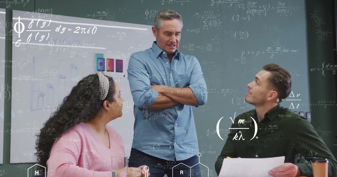 Diverse Colleagues Discussing Work Amidst Digital Interface