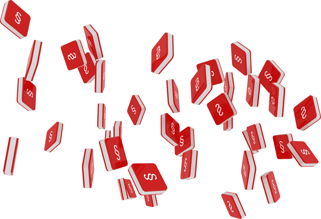 Floating Red Tiles with Stylized White S Lettering on Transparent Background