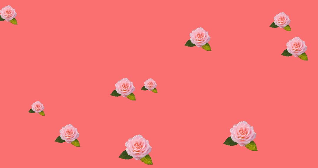 Pink Roses Pattern on Vivid Coral Background