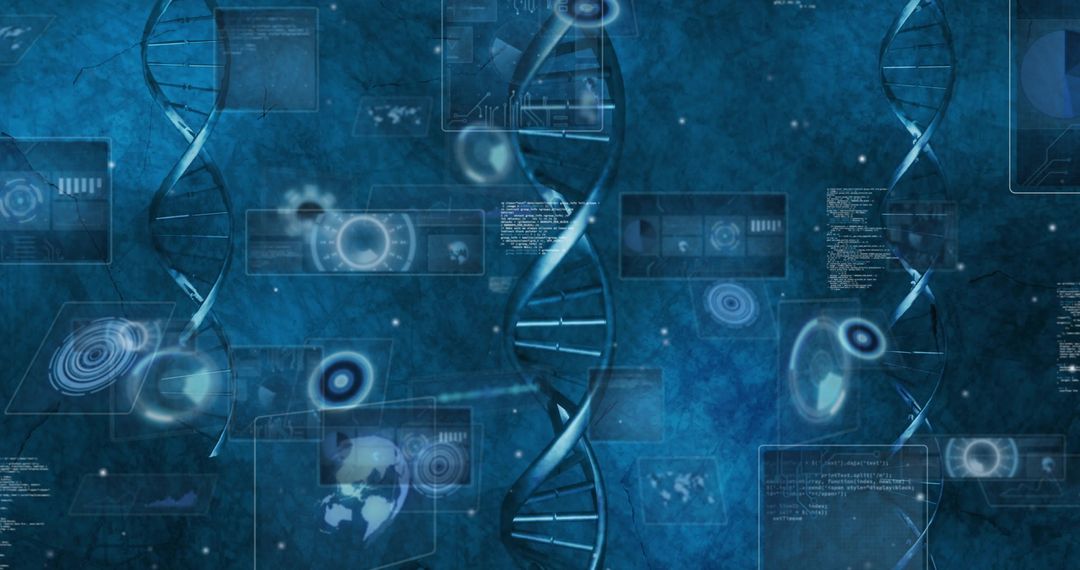 Futuristic DNA and User Interface Panel Holographics