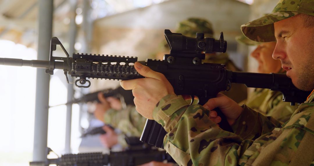 Military Personnel Aiming Rifles During Combat Training - Free Images, Stock Photos and Pictures on Pikwizard.com