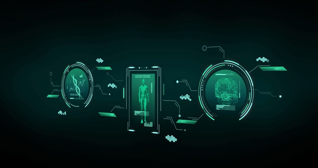 Futuristic Digital Scopes and Data Overlay on Black Background