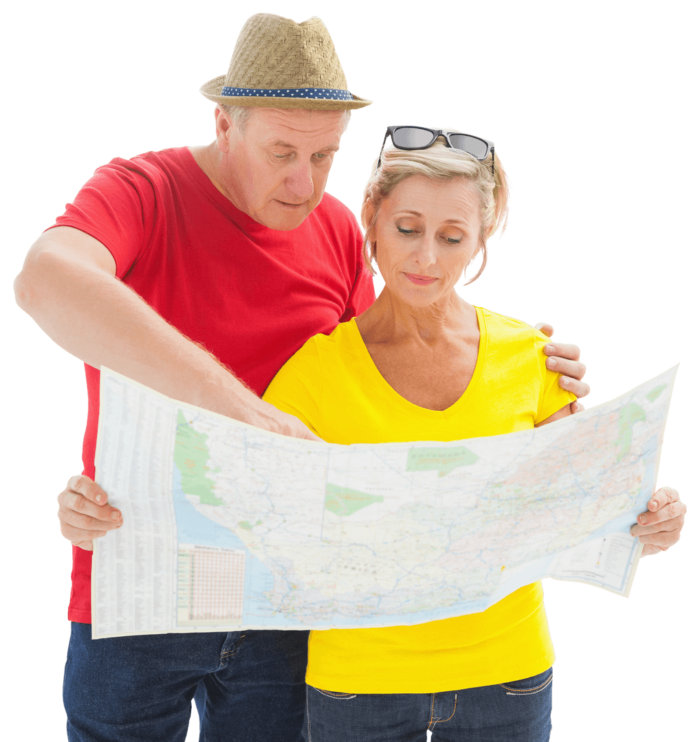 Curious Senior Tourists Exploring Map Transparent Background