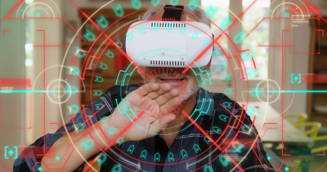 Elderly Man Immersed in Virtual Reality Technology with Digital Interface - Free Images, Stock Photos and Pictures on Pikwizard.com