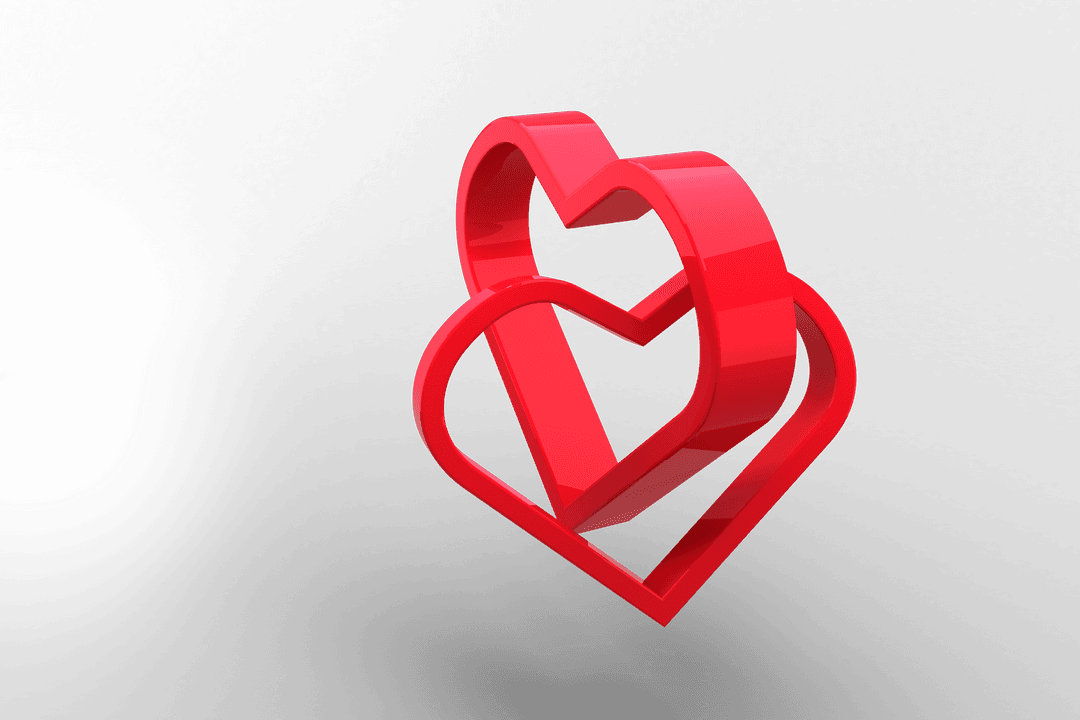 3d linked red hearts on transparent background