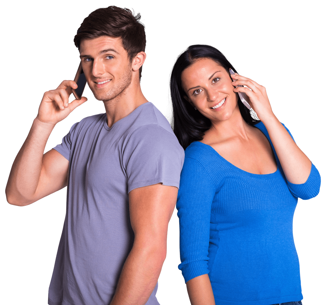 Transparent Image of Happy Couple Talking on Phones