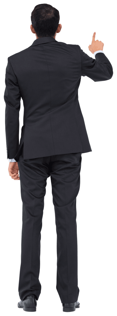 Rear View of Asian Businessman Raising Finger Transparent Background