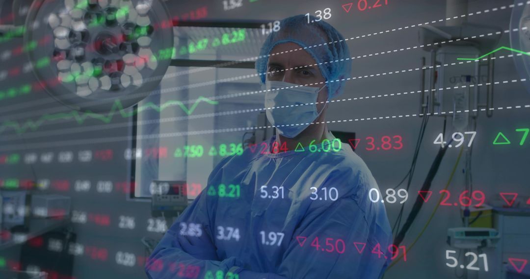 Surgeon with Financial Data Overlay in Modern Surgical Suite