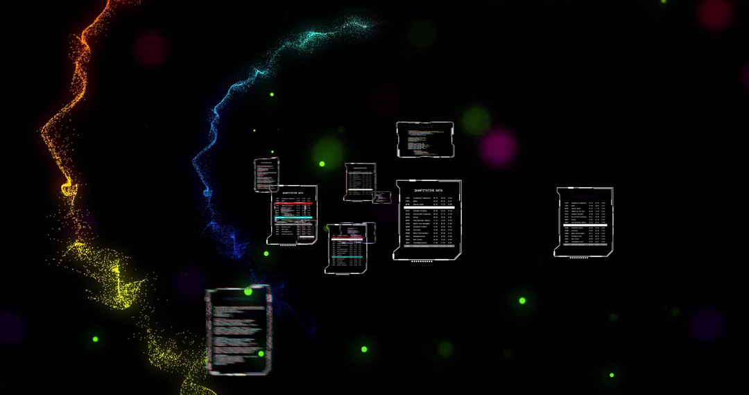 Digital Interfaces with Colorful Light Trails Representing Data Processing