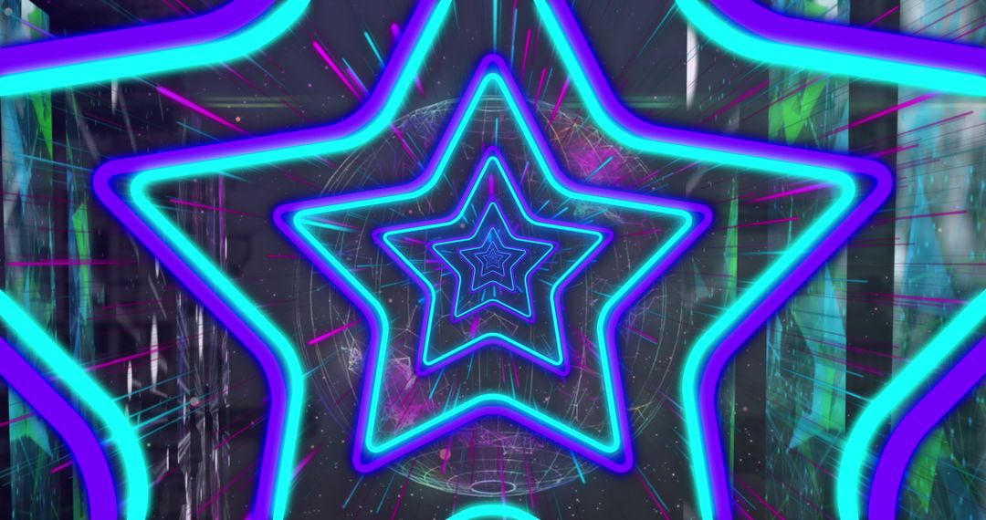 Neon Star Tunnel with Globe in Abstract Space