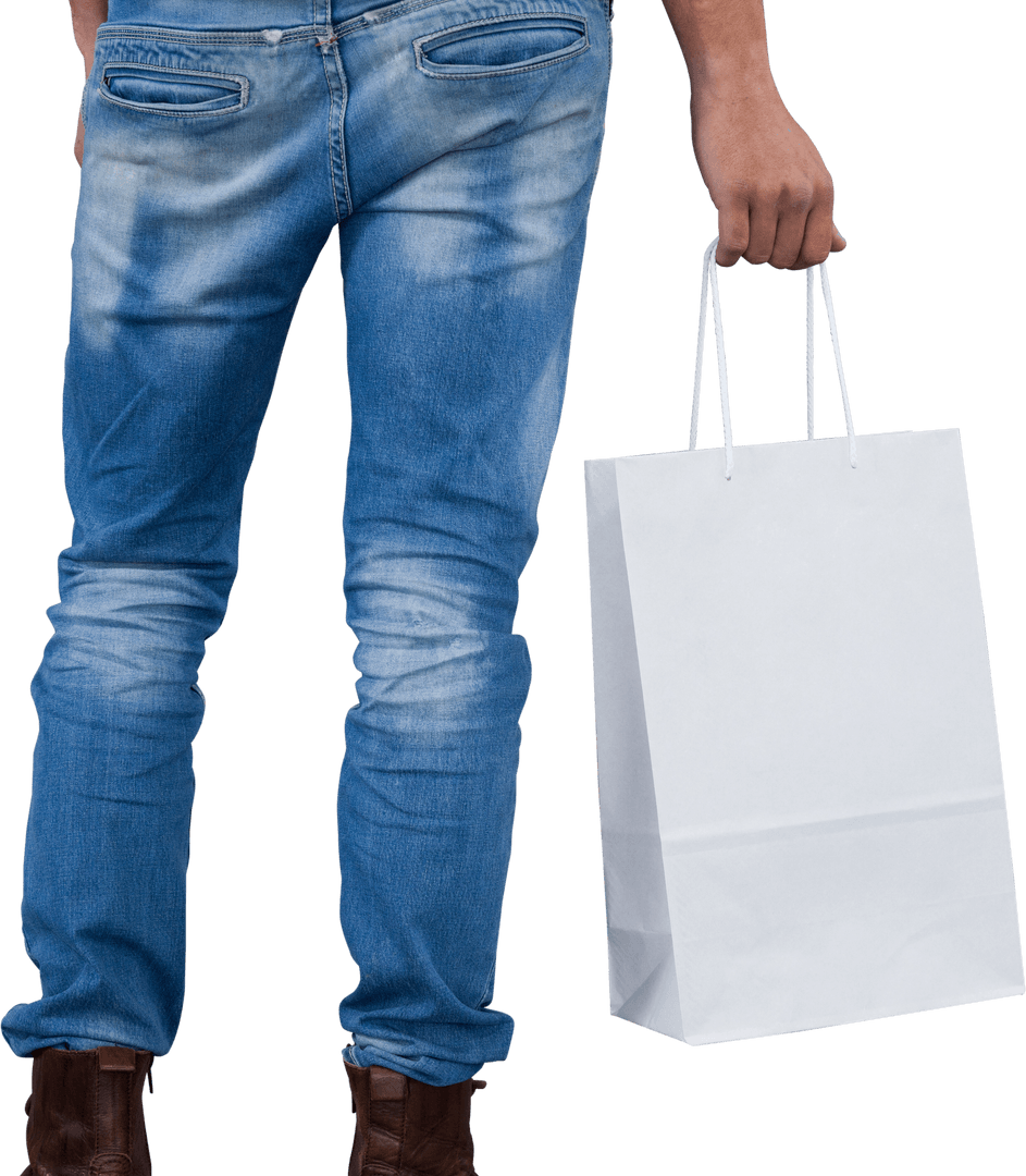 Transparent View of Man Holding White Shopping Bag