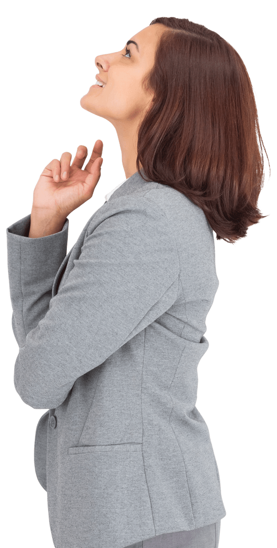Transparent PNG Businesswoman Looking Up and Smiling