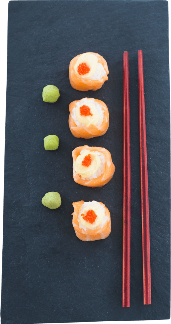 Top View Transparent Sushi Arrangement with Red Chopsticks