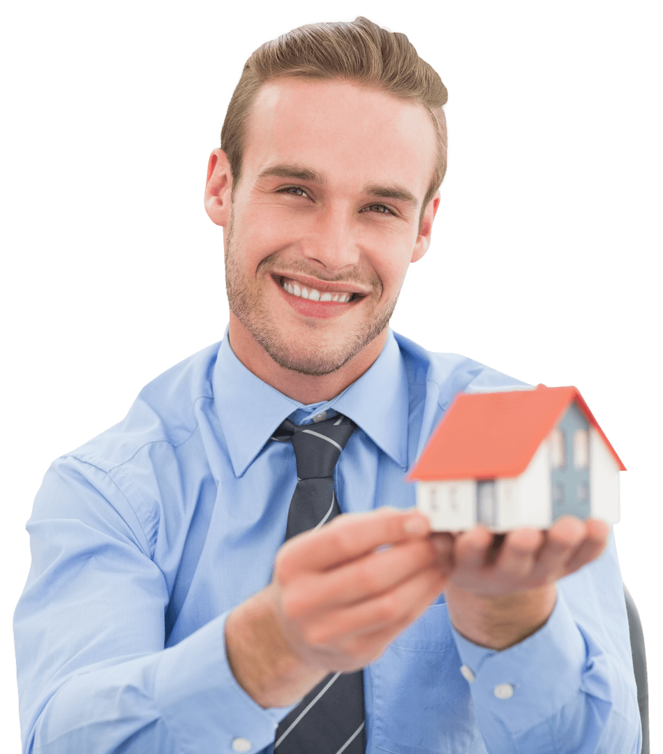 Transparent Background Real Estate Agent Offering House Model
