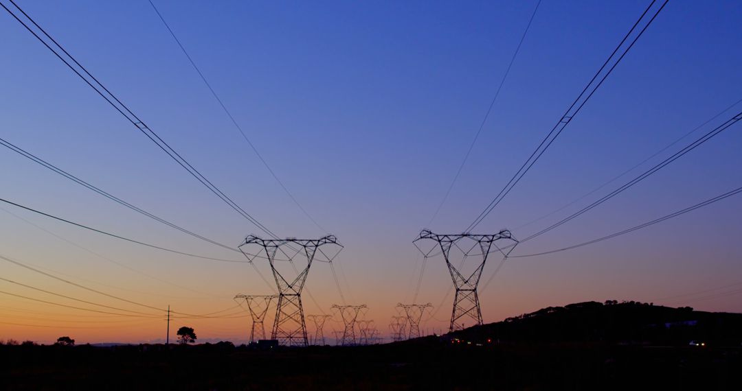 Silhouette of High Voltage Power Lines at Dusk - Free Images, Stock Photos and Pictures on Pikwizard.com