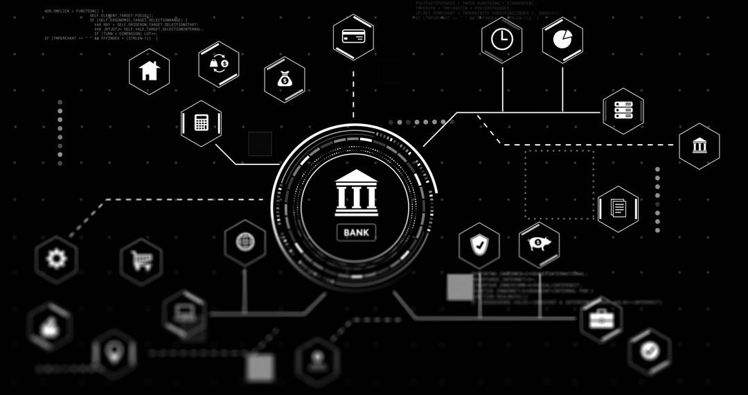 Fintech Financial Network with Central Bank Icon