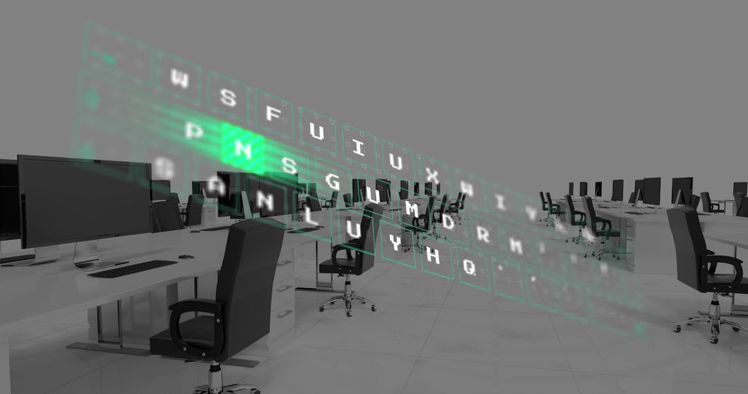 Futuristic Digital Interface over Modern Office Space