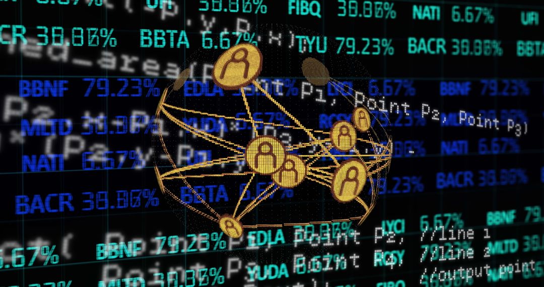 Digital Network Icons with Data on Display Screen