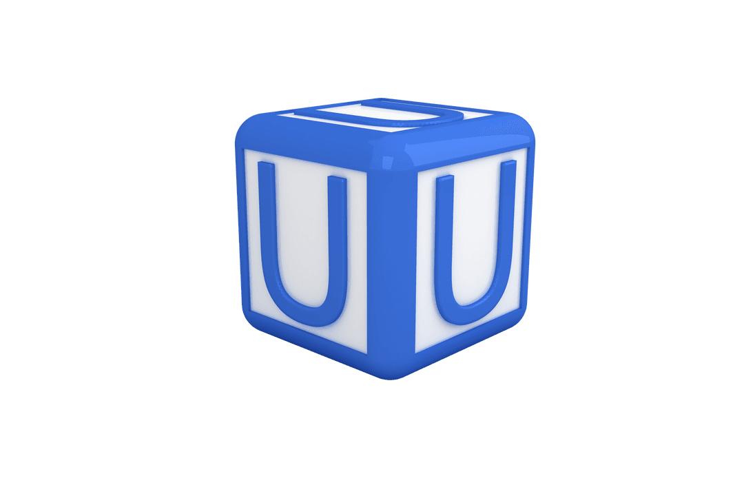 Blue Letter U Block on Isolated Transparent Background