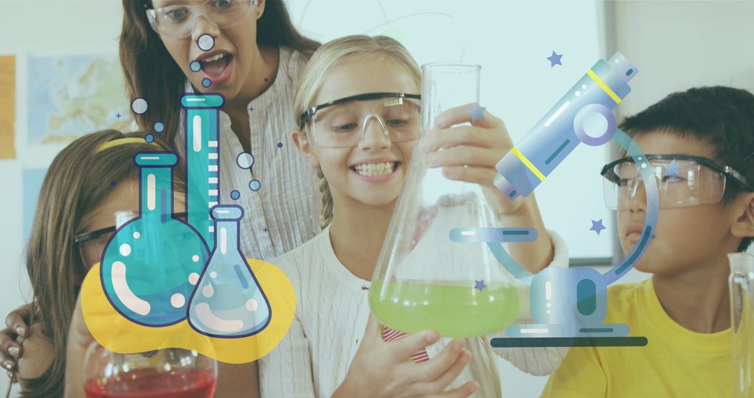 Diverse Schoolchildren Discover Chemistry with Enthusiastic Teacher