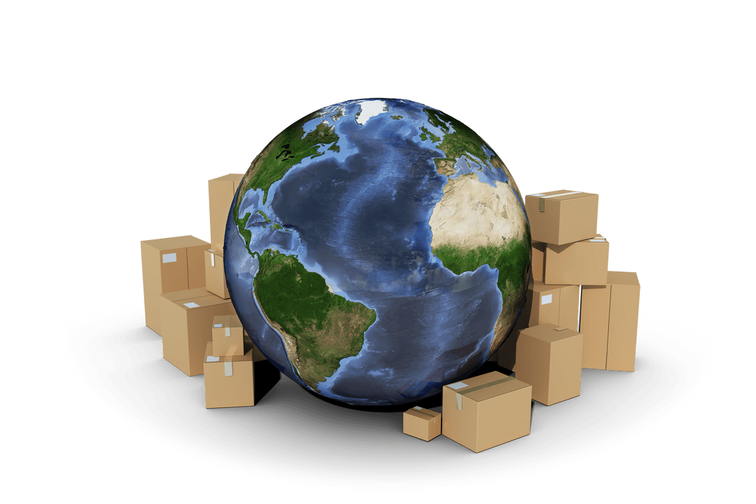 Transparent Earth Surrounded by Cardboard Boxes Concept