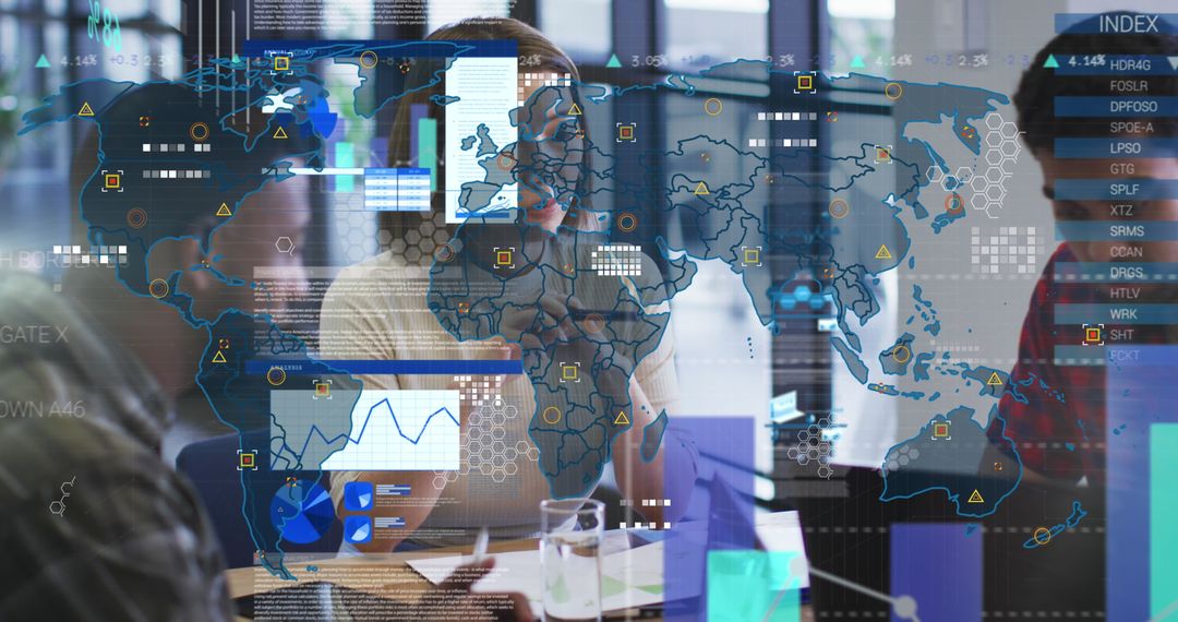 Global Business Overlay with Diverse Team Collaborating