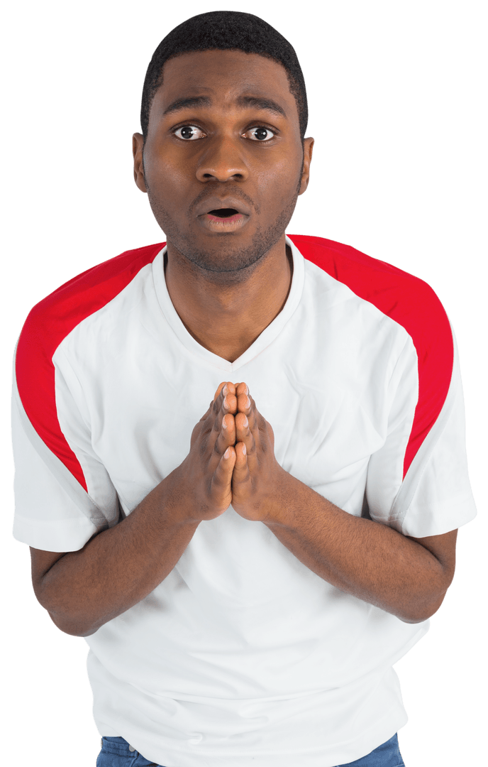Transparent View Nervous Football Fan Praying for Victory