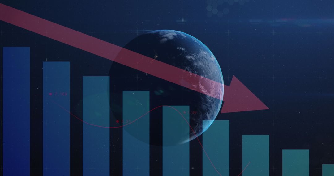 Economic Downturn with Global Data Falling Chart and Earth View