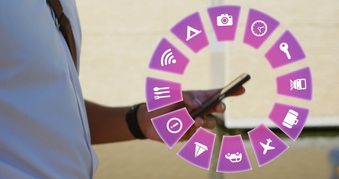 Modern Travel Interface with Icons and Smartphone Use