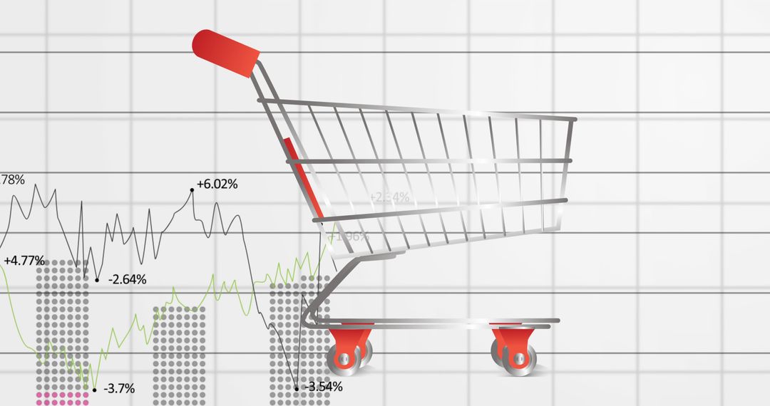 Shopping Cart Over Financial Graphs Depicting Global Inflation