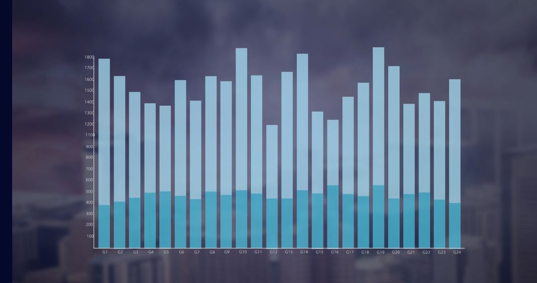 Bar Graph Overlay on Cityscape Illustrating Business Analytics