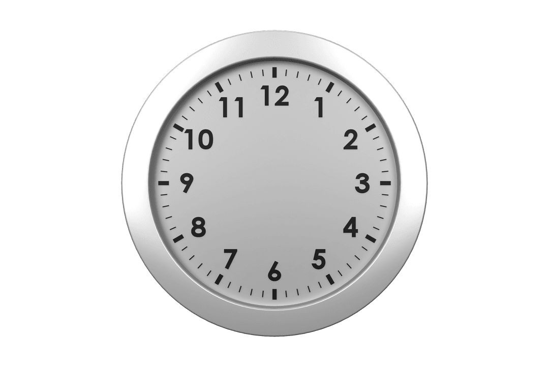 Silver Wall Clock on Transparent Background - Minimalist Design