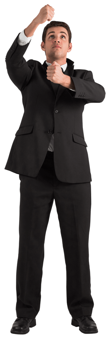 Successful Businessman Reaching Up on Transparent Background