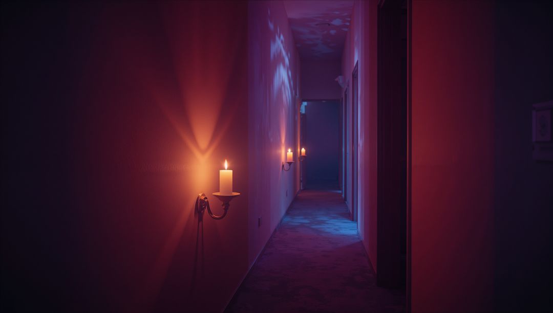 Ambient Corridor with Warm and Cool Candles Shedding Light