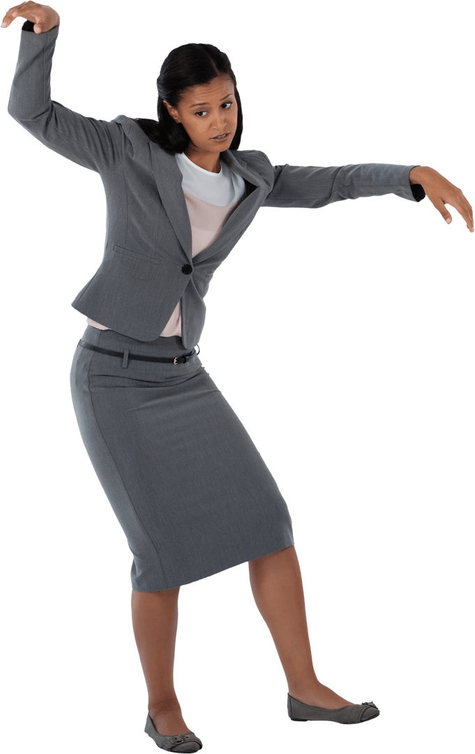 Businesswoman Posing Playful Movements on Transparent Background
