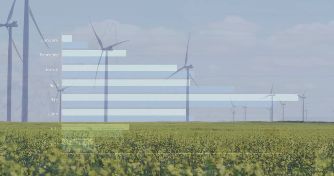Digital Data Overlay on Wind Turbine Field Visually Explaining Energy Trends
