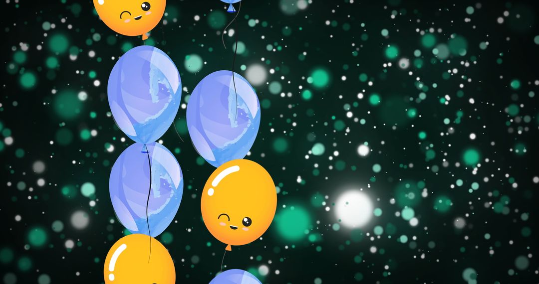 Vibrant Balloons Floating Over Dark Bokeh Backdrop