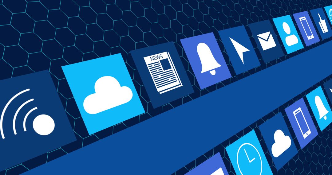 Digital Online Icons on Hexagon Patterned Background