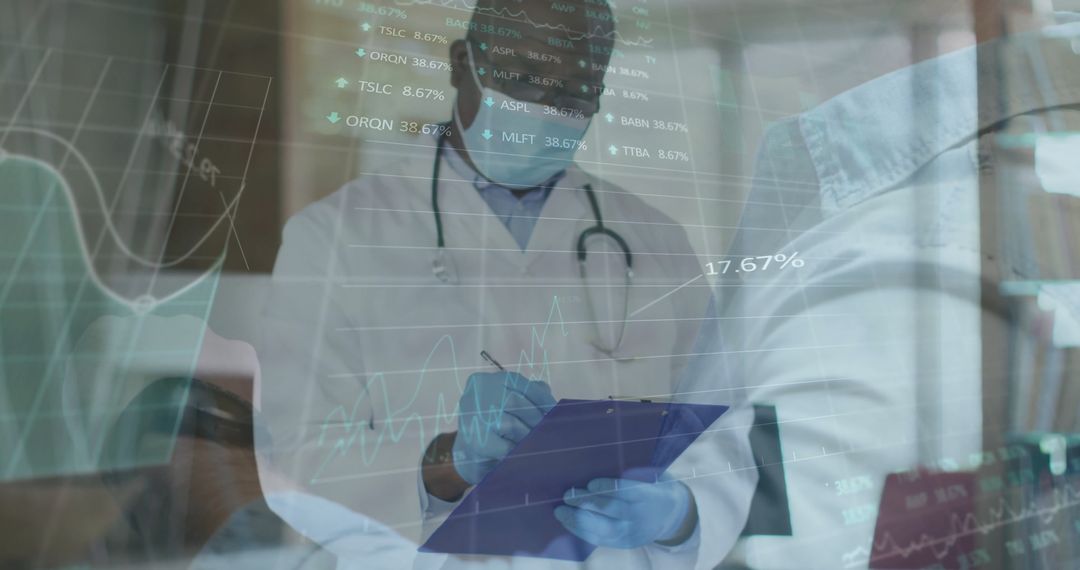 Doctor Analyzing ECG with Futuristic Chart Interface in Clinical Setting
