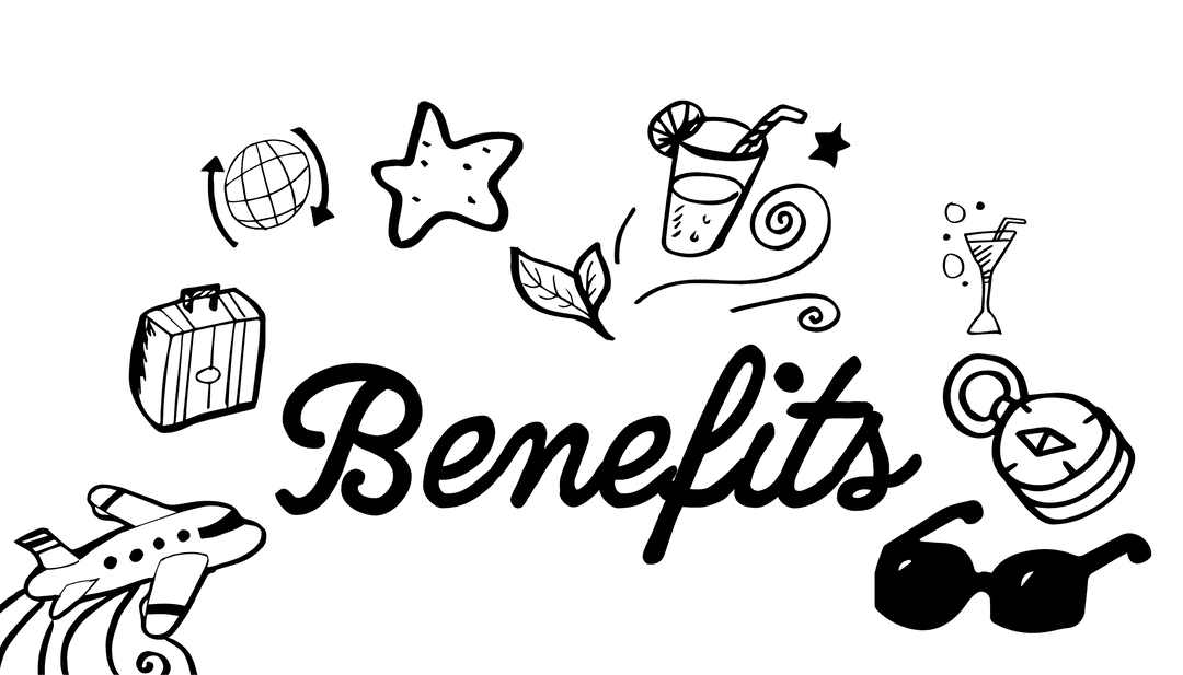 Illustrative Travel Icons and Benefits Text on Transparent Background