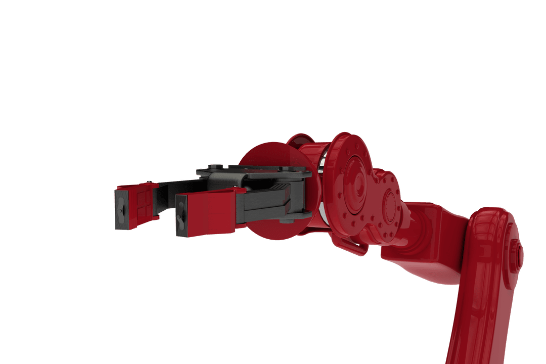 Transparent Red Robot Arm with Black Claw for Industrial Automation