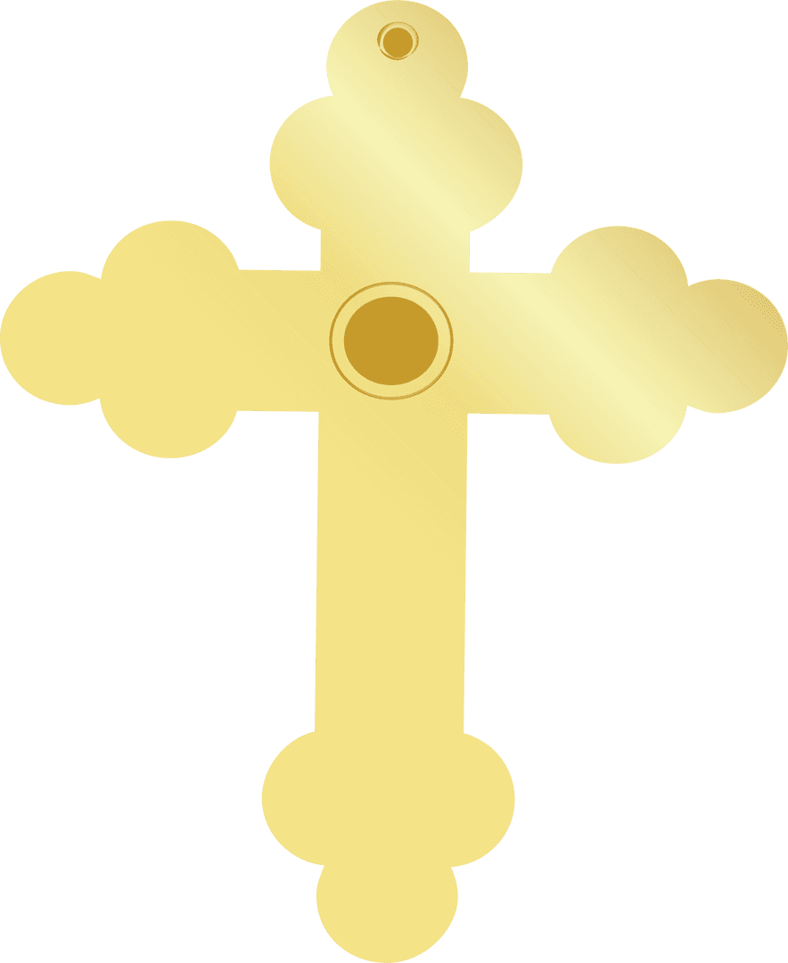 Gold Trefoil Cross with Central Circle on Transparent Background