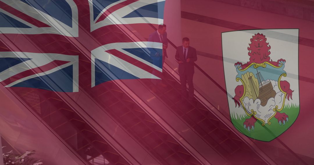 Businessmen Using Technology While Being Highlighted by Bermuda Flag Overlay