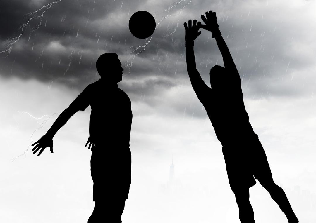 Silhouette of players playing football against rainy background - Free Images, Stock Photos and Pictures on Pikwizard.com