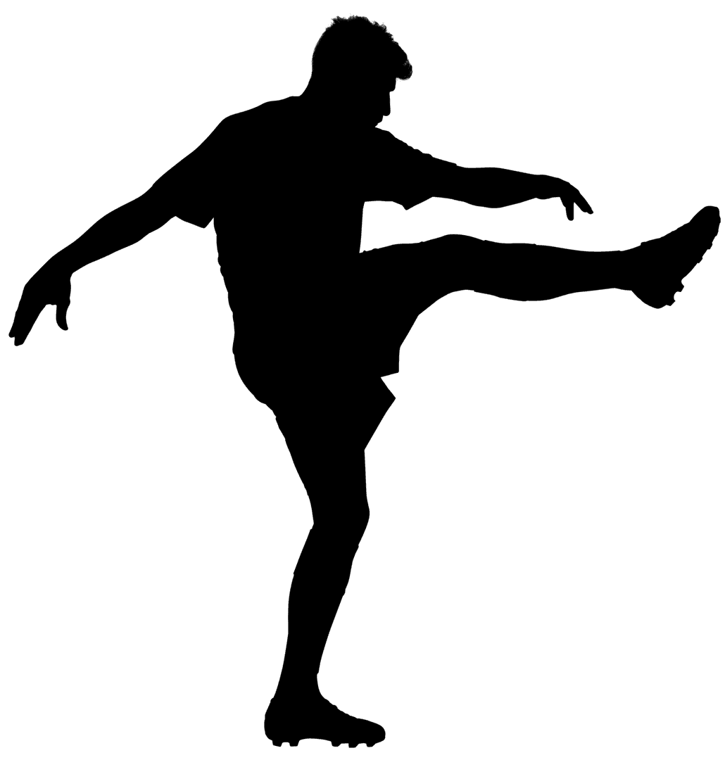 Silhouette of Male Football Player Kicking on Transparent Background