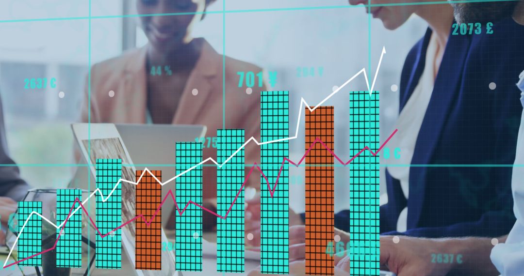 Business Team Analyzing Financial Data with Bar Graph Overlay - Free Images, Stock Photos and Pictures on Pikwizard.com